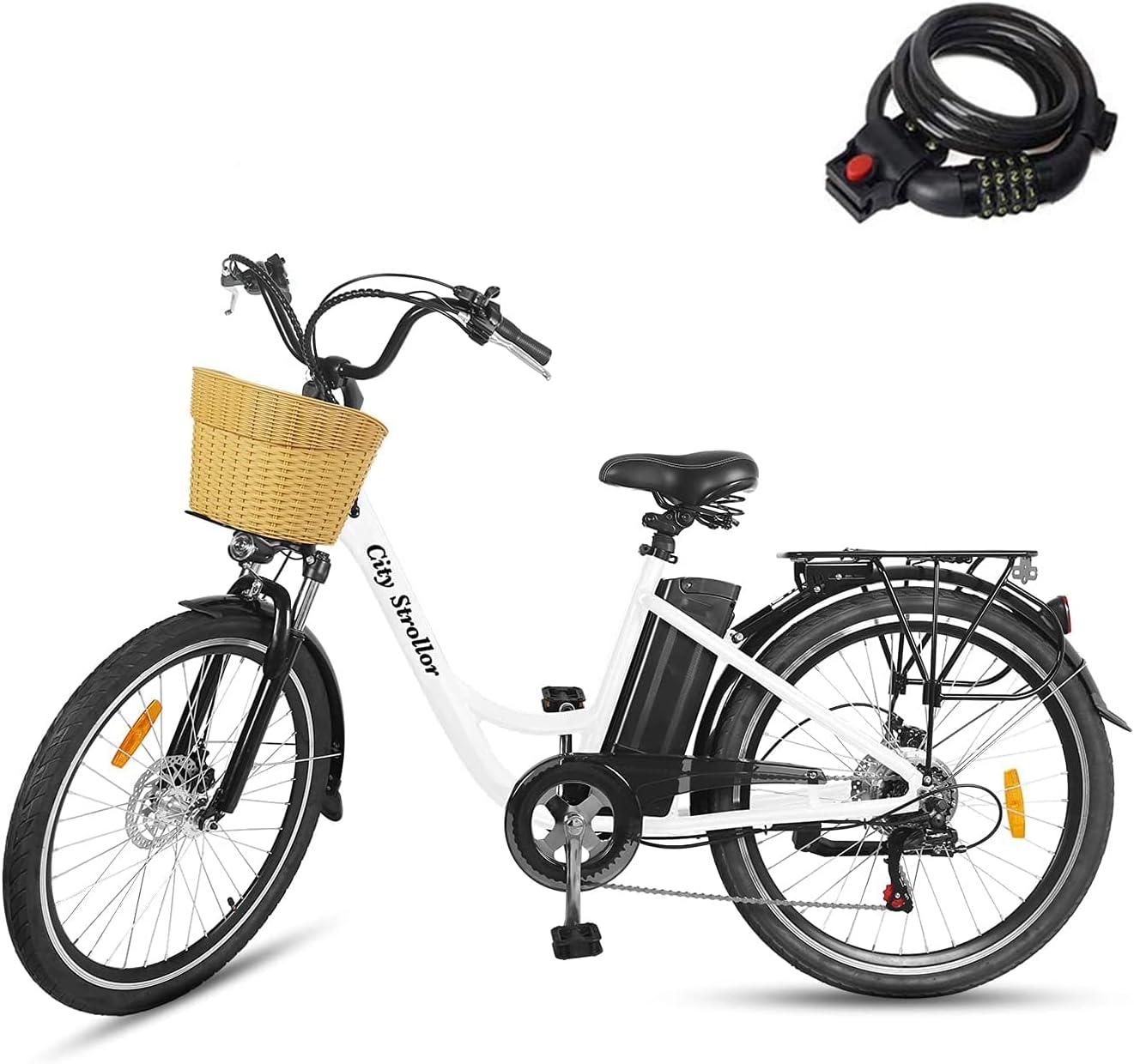 NAKTO Electric Bike for Adult Electric Bicycle 350W Ebike 18-22MPH 45-60 Miles 26" City Commuter Ebike Step Thru Ebikes High Brushless Gear Motor Shimano 6-Speed Gear Electric Cruiser Bike with Basket for Female Male