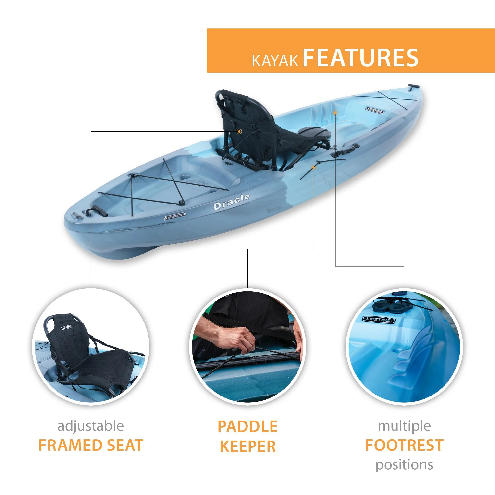 Lifetime Oracle 123 Sit-on-Top Kayak, Dragonfly Blue (91216)