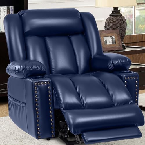 Large Power Lift Chairs Recliners for Elderly with Heated and Massage, Overstuffed Adjustable Lift Chairs, 3 Positions, Breathable Leather, USB-A and USB-C, Cup Holder, Side Pocket Dark Brown