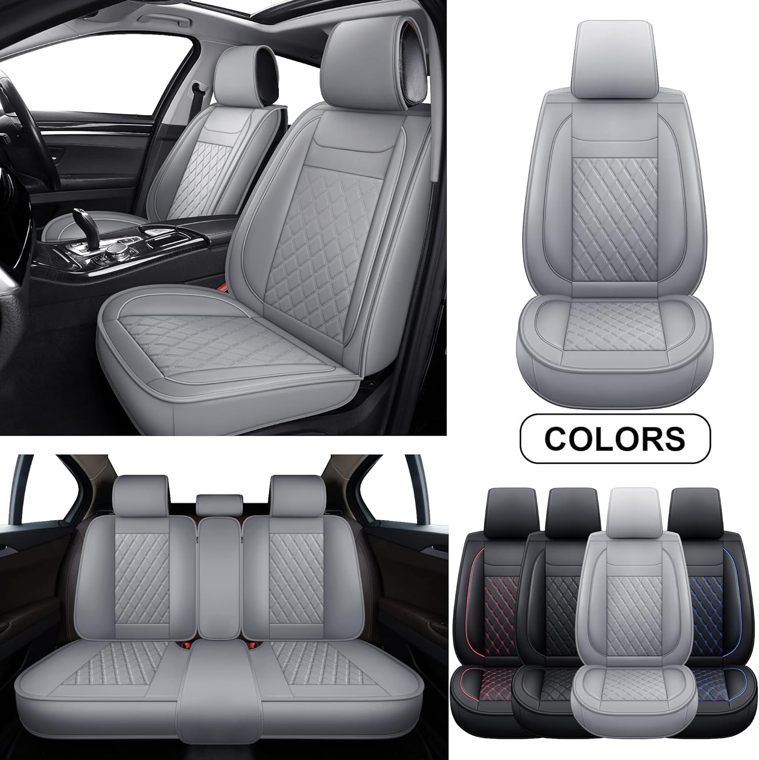 LUCKYMAN CLUB Universal Car Seat Covers Full Set P02-U1 with Faux Leather, Fit Most Sedan SUV Truck Hatchback (Full Set, Blue)