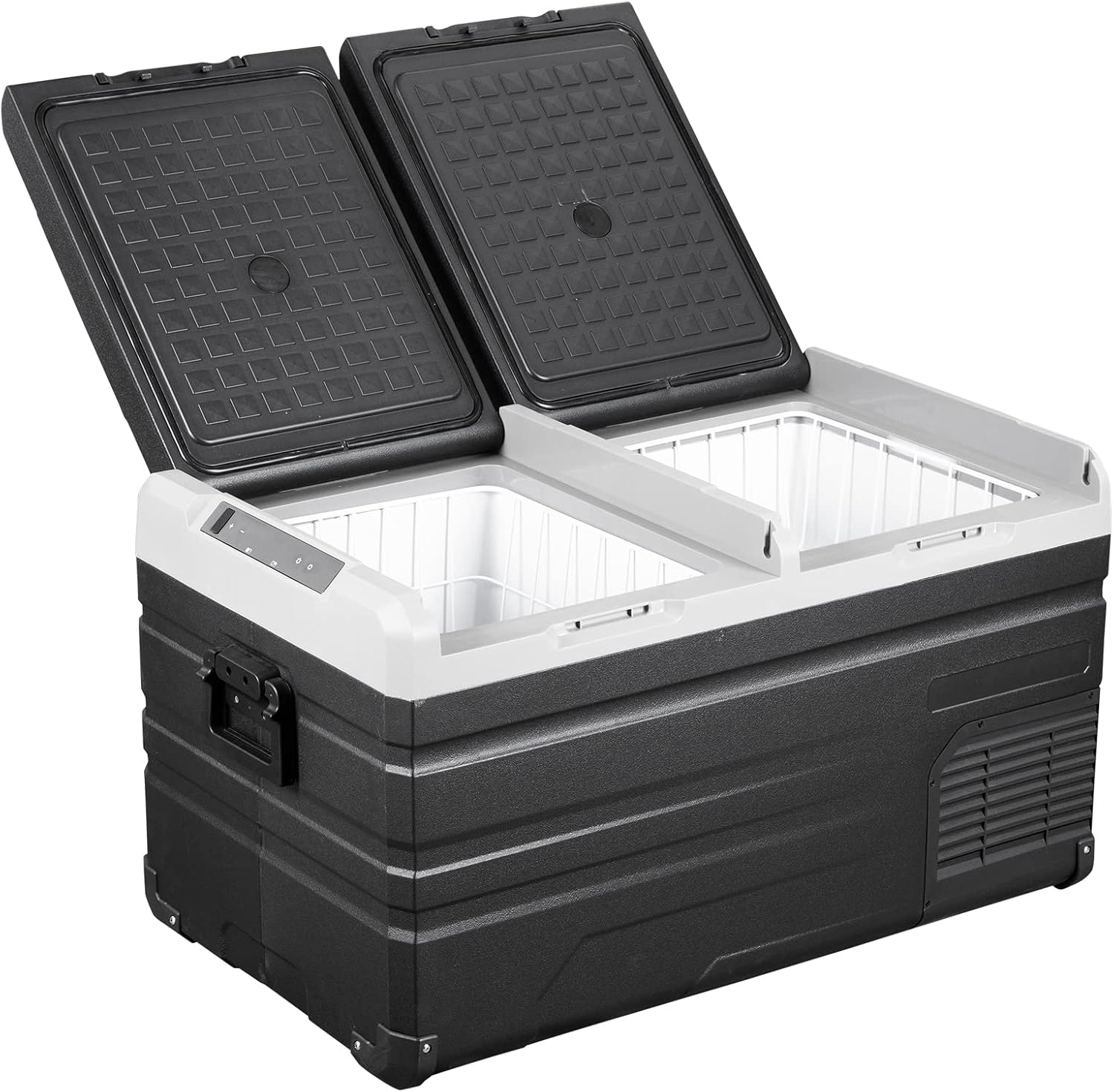 VEVOR 12 Volt Refrigerator 48Qt, Dual Zone Car Fridge Freezer w/App Control & Wheels 12/24V DC & 110-240V AC Electric Compressor Cooler for Truck Vehicle RV Boat Outdoor & Home Use, -4℉-68℉ Black