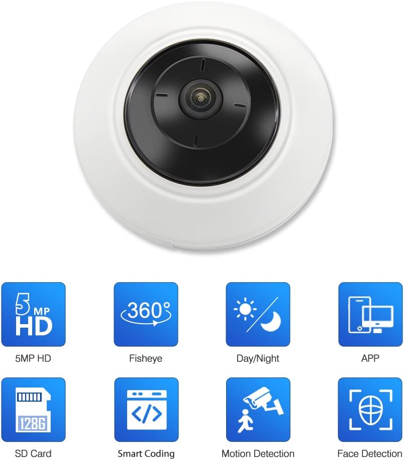 5 MP Fisheye Dome POE IP Camera, 1.05mm Fixed Lens, 360° Fisheye View, Audio in/Out Interface, Built-in Micro SD Slot, POE.