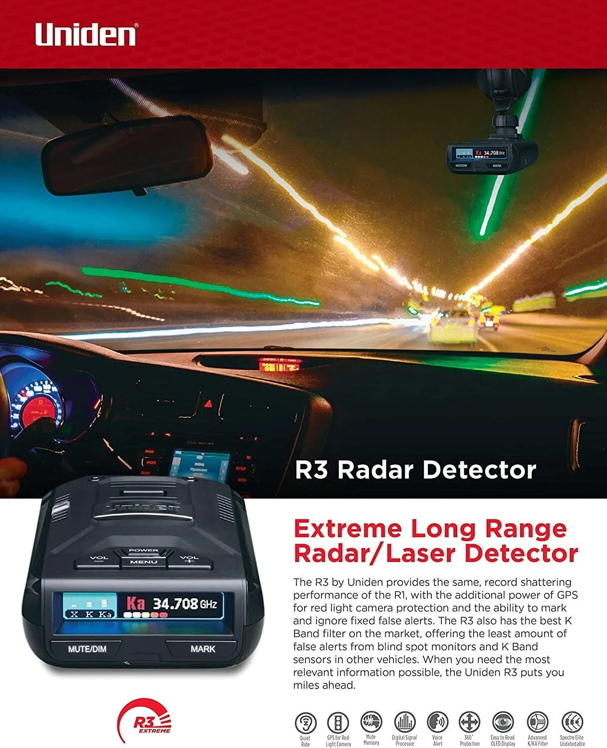 Restored Uniden R3DSP Extremely Long-range Radar Detector/Laser Detector With GPS [Refurbished]