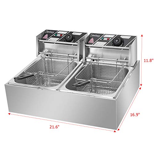 Deep Fryer with 2 Baskets，5000W Commercial Deep Fryer, 12L Electric Dual Tank Deep Fryer, Countertop Double Basket And Heavy duty Stainless Steel Electric Deep Fryer