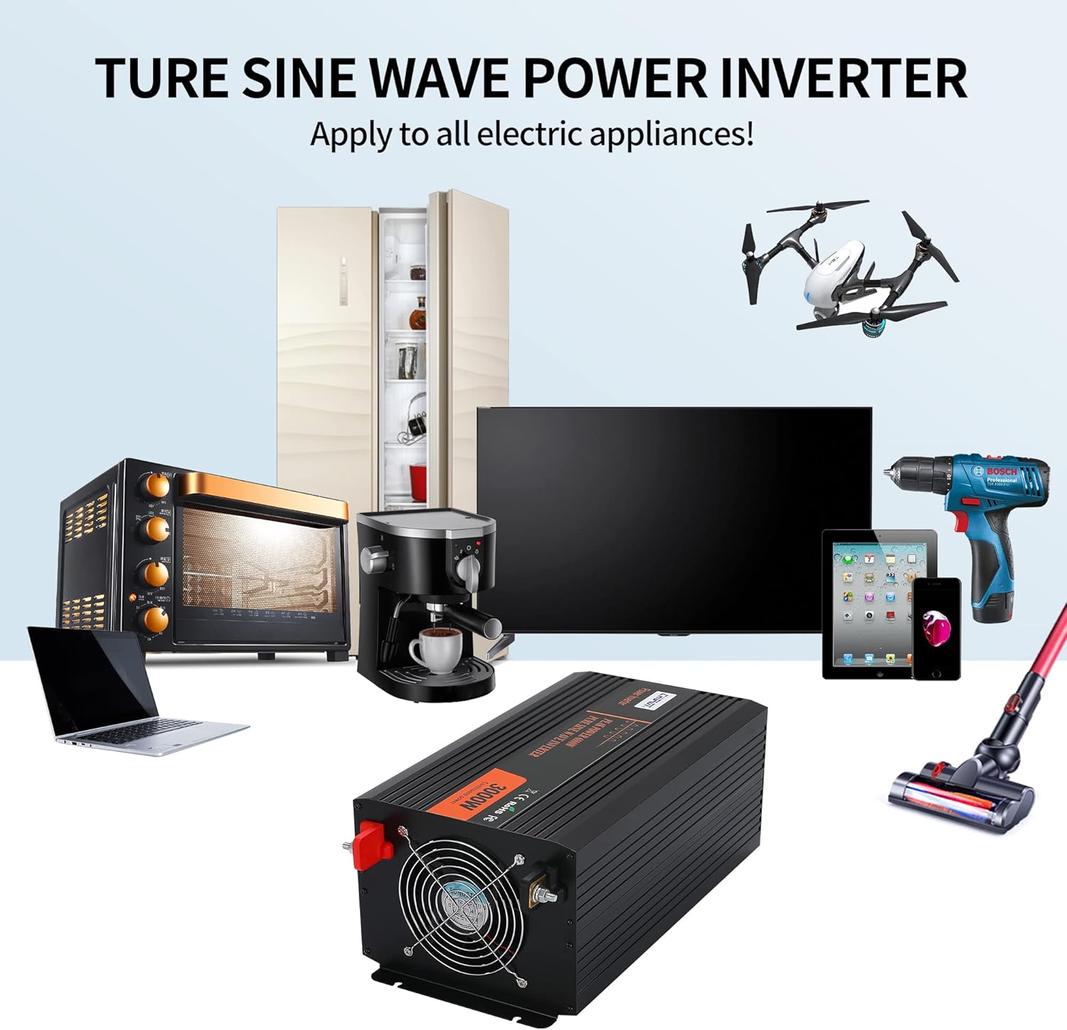 Power Inverter, 2000W Pure Sine Wave Inverter DC 12V to AC 120V Car Inverter with LCD Digital Display Remote Control USB Port Power Converter for Travel/Camping