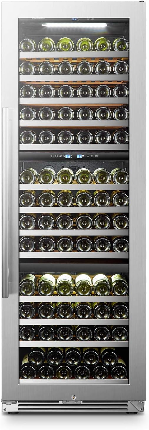 Wine Cooler Refrigerator 143 Bottle Triple Zone Wine Fridge, Seamless Stainless Steel Trimmed Door, 24 Inch