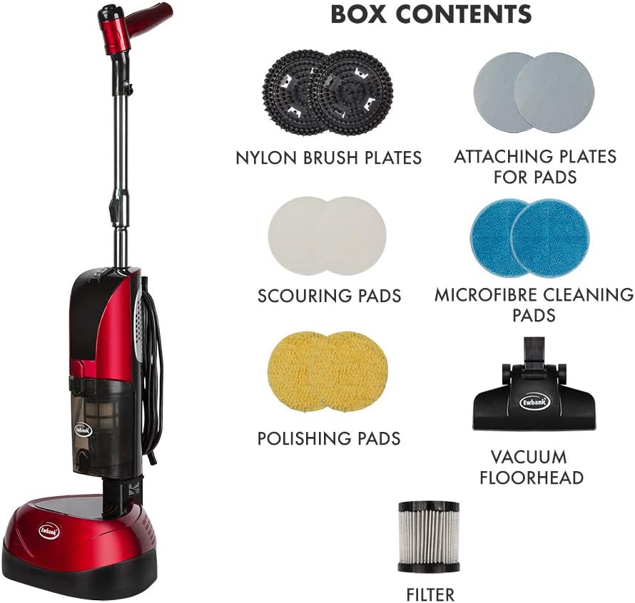 Ewbank EPV1100 4-in-1 Floor Cleaner, Scrubber, Polisher and Vacuum, Red Finish, 23-Foot Power Cord