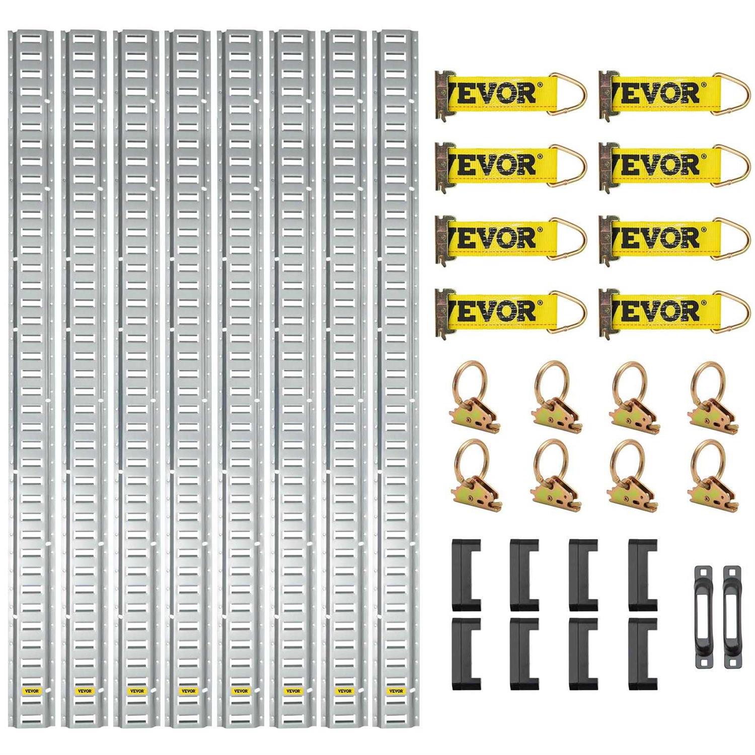 VEVOR E Track Tie-Down Rail Kit 34pcs 5FT E-Tracks Set Includes 8 Steel Rails - Shop Hardware Tools Online Store