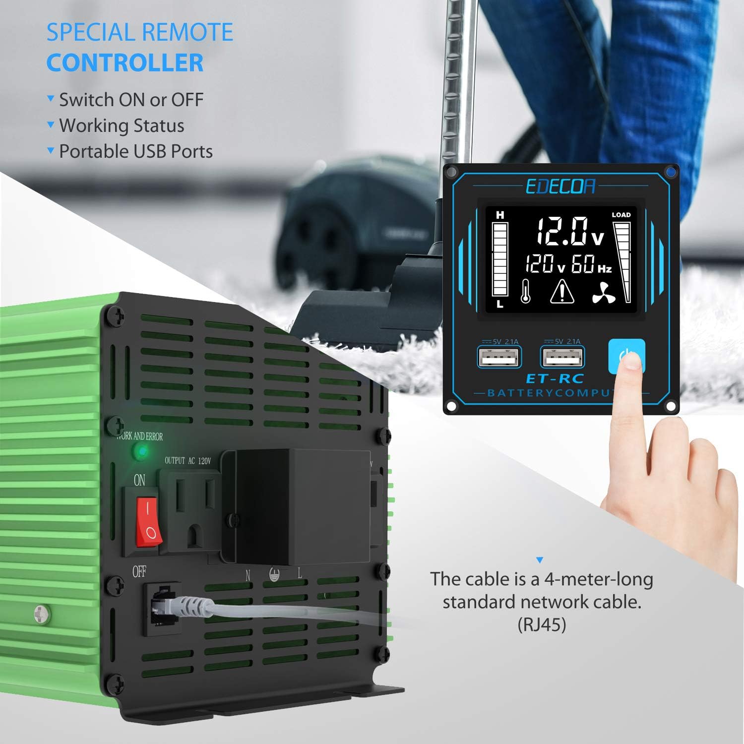 EDECOA 3000 Watt Power Inverter DC 12V to AC 110V 120V for Car Truck RV with LCD Display and Remote Controller
