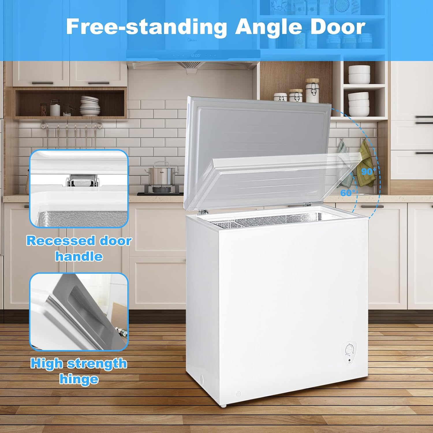 Deep Freezer 5.0 Cu.Ft, Chest Freezer, Small Garage Feezers Top Door Refrigerator with 4 Removable Baskets, Manual Defrost Compact Meat Freezer, Home Restaurant Kitchen Office RV White
