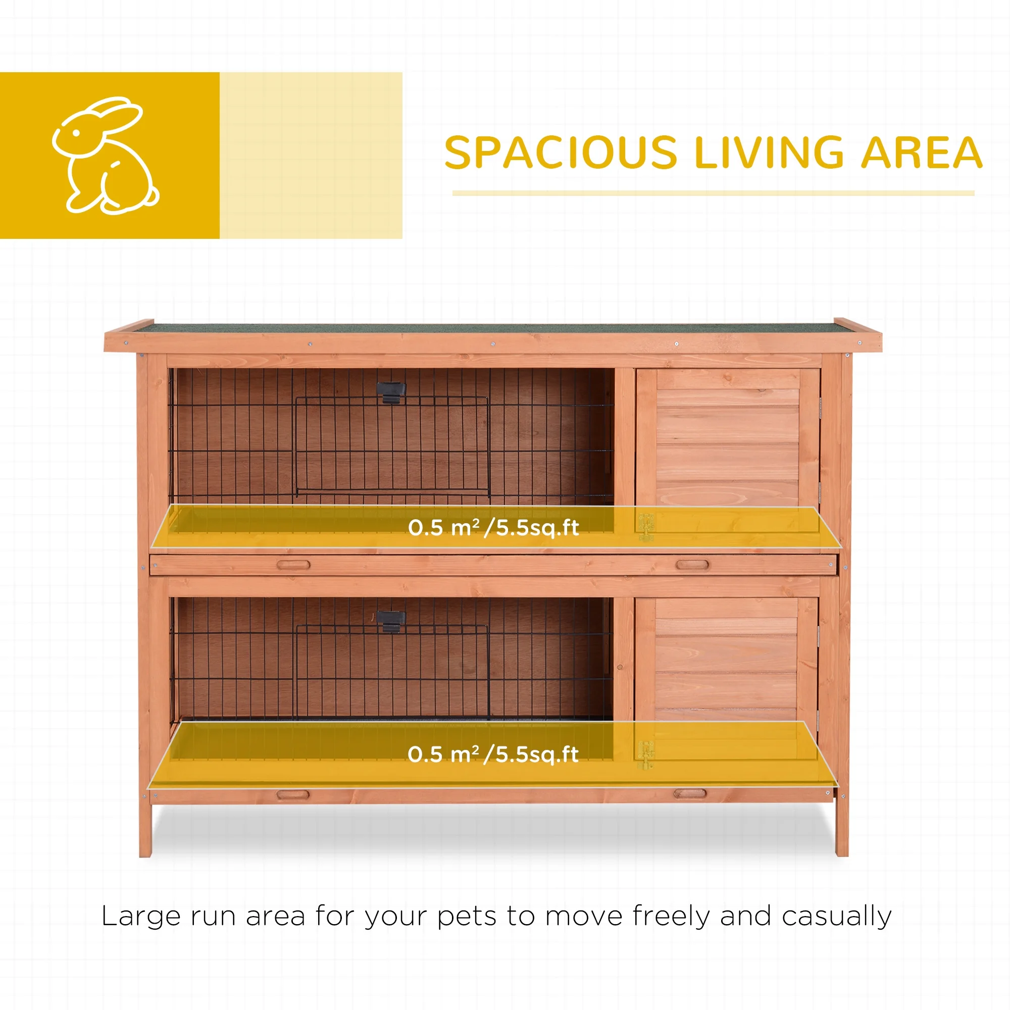 Pawhut 54" 2-Floor Large Rabbit Hutch Wooden Pet House Bunny Cage Small Animal Habitat with Lockable Doors Run Asphalt Roof for Outdoor Use Gray - Curated Treasures Market