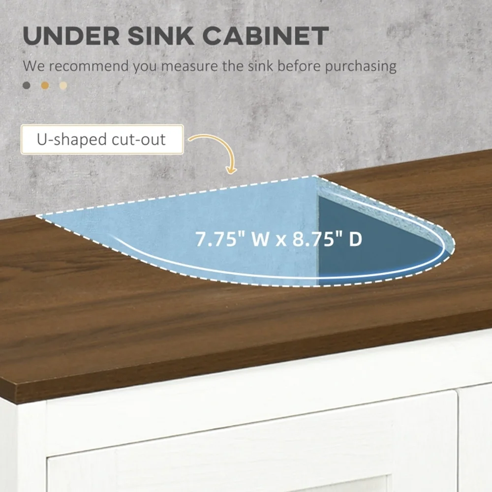 Pedestal Sink Storage Cabinet, Under Sink Cabinet with Double Doors,  Antique White, Walnut-AS