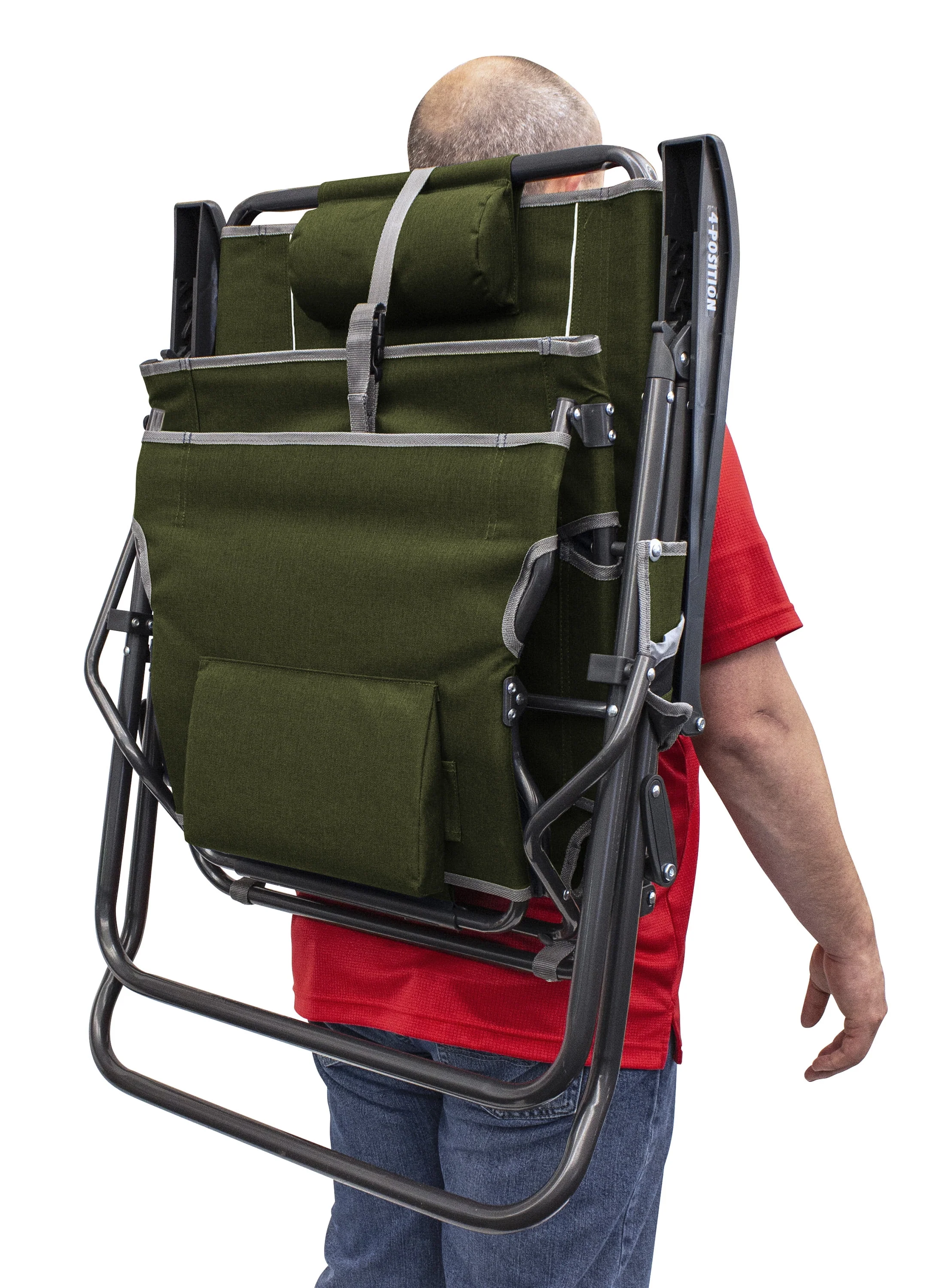 GCI Outdoor Legz Up Lounger Adjustable Folding Recliner Camping Chair, Heathered Loden
