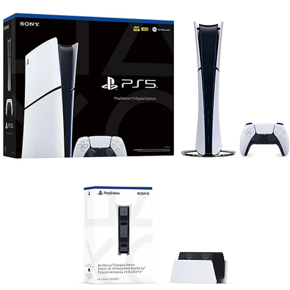 PlayStation 5 Digital Slim Console + PlayStation 5 DualSense Charging Station for Controller - Includes PS5 Console & DualSense Controller - 16GB RAM 1TB SSD - Custom Integrated I/O - Up to 120fps ... - Curated Treasures Market