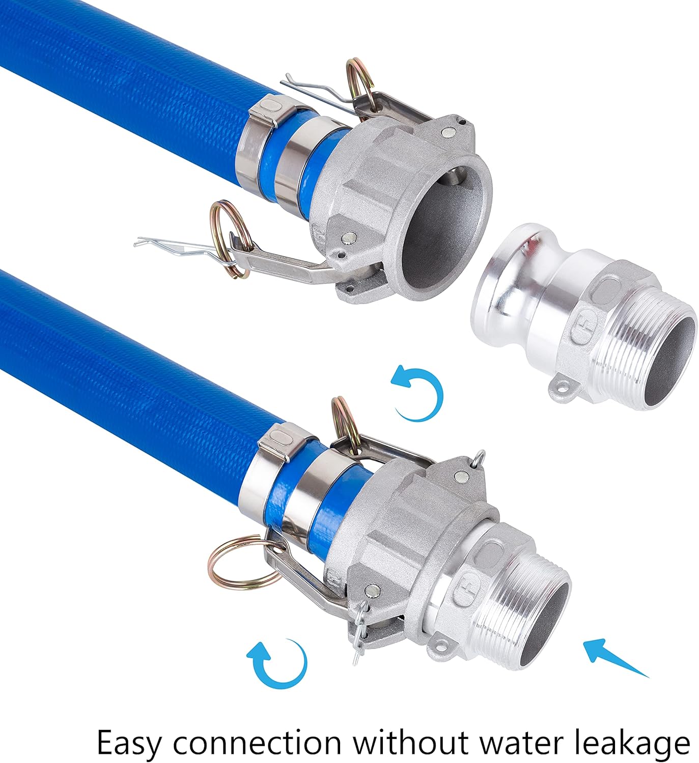 2" x 50' Blue PVC Lay-Flat Discharge Hose with Aluminum Camlock C and E Fittings