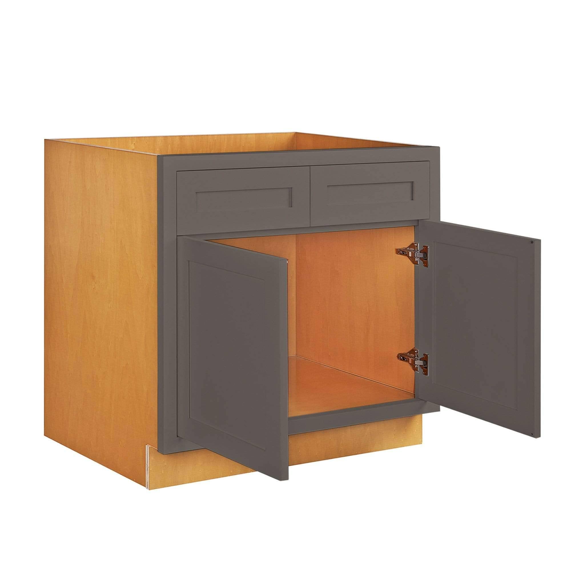 33 inch Wide Sink Base Kitchen Cabinet Dark Gray Inset Shaker - Double Door with False Front Drawer