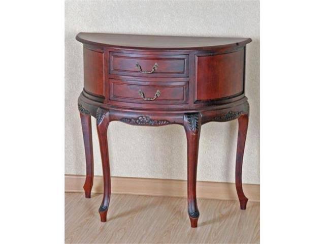 International Caravan Carved Wood Half Moon Console Table With Drawers