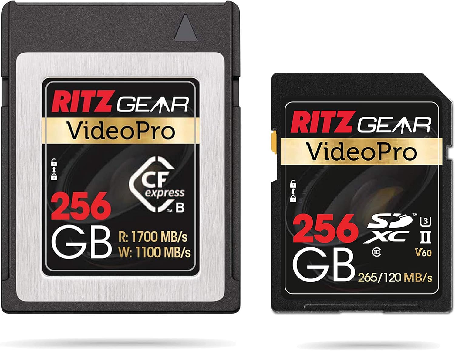 Video Pro CFExpress Type B 256GB Card (1700/1100 R/W) Plus SD Card UHS-II 256GB SDXC Memory Card U3 V60 (R 265mb/s 120mb/s Write)