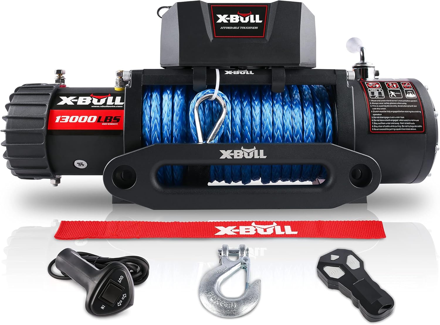 X-BULL 12V Synthetic Rope Winch-13500 lb. Load Capacity Premium Electric Winch Kit,Waterproof IP66 Electric Winch with Hawse Fairlead, with Wireless Handheld Remote and Corded Control Recovery