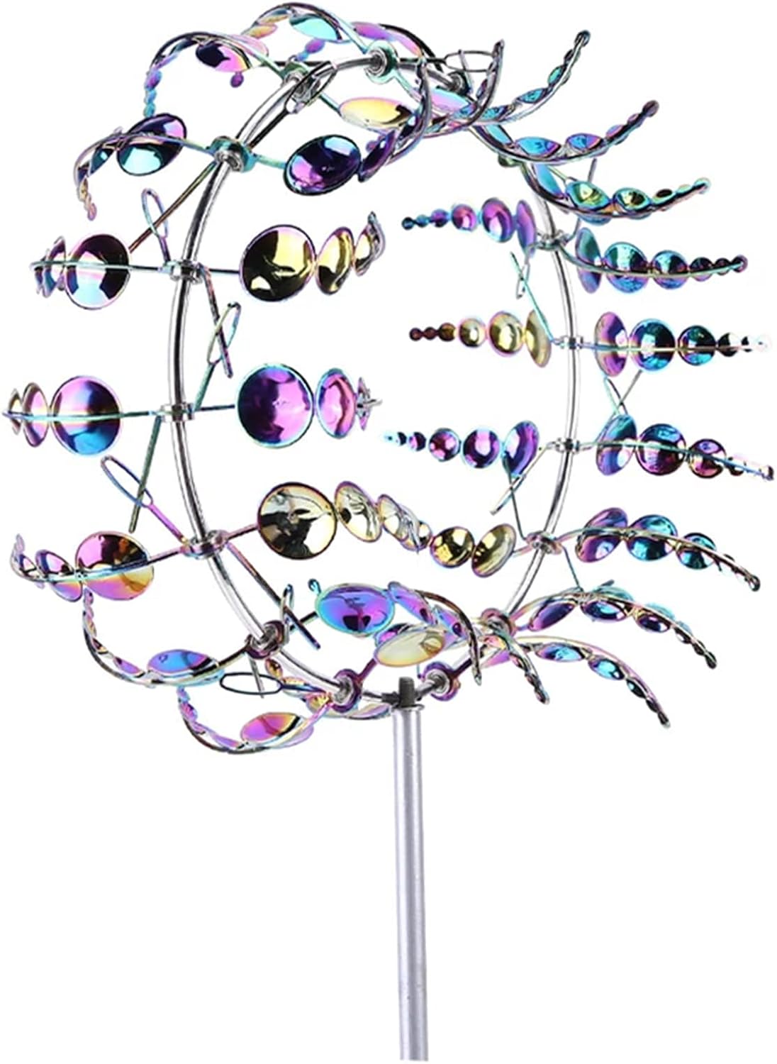 Magical Metal Windmill, Wind Spinner Outdoor, Wind Powered Kinetic Sculpture, 3D Wind Sculptures Wind Catchers for Yard and Garden Decoration (Rainbow)