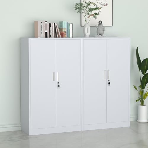 Metal Storage Cabinet with Locking Doors and Adjustable Shelves, 53.5-Inch Tall Lockable Storage Cabinets for Home Office Garage Kitchen Pantry (Black)