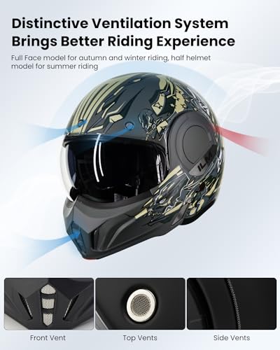 ILM Vintage Full Face Modular Motorcycle Helmet for Adults Men ATV UTV Snowmobile with 180° Reversible Chin Guard DOT Model-B707(Matte Black, L)