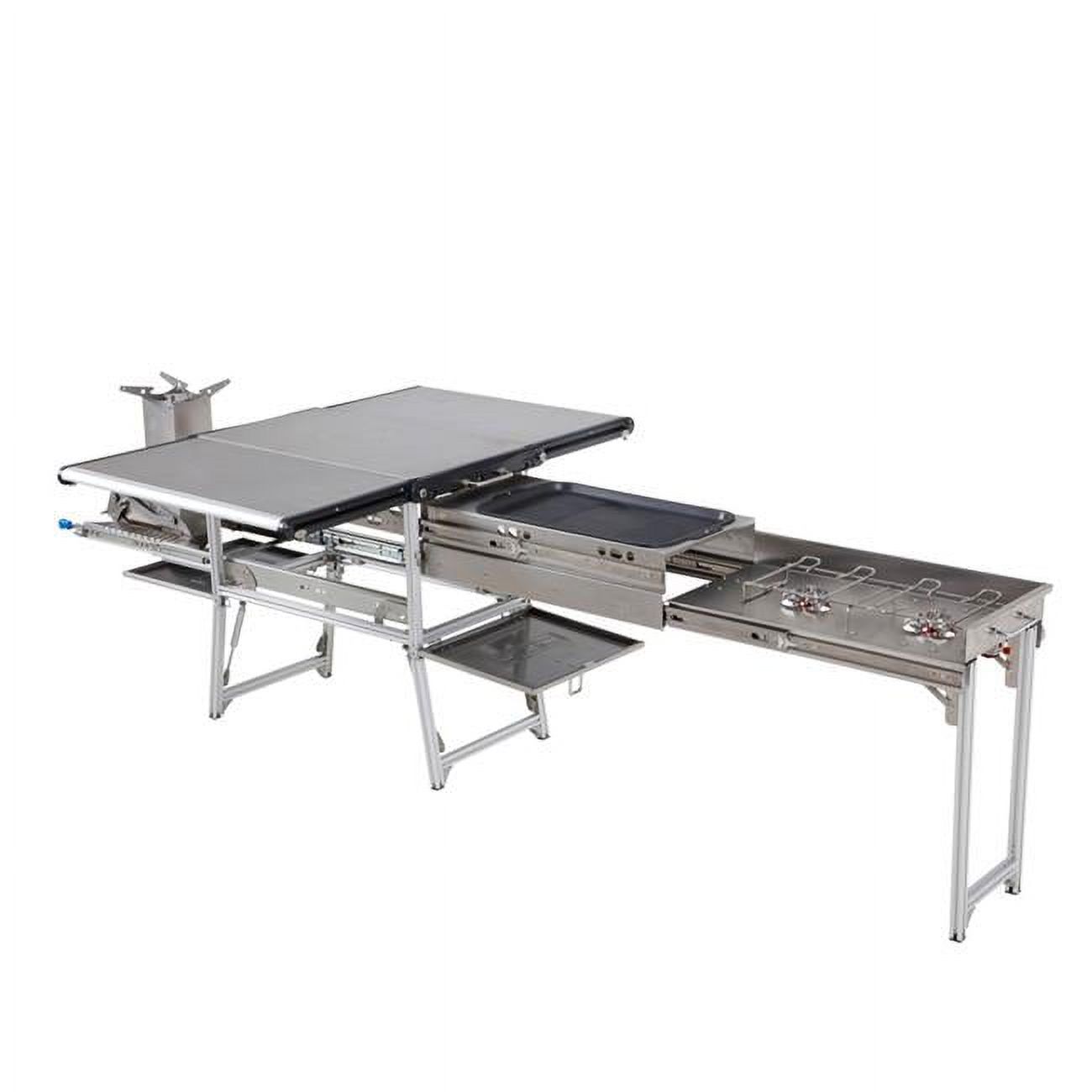 Overland Vehicle Systems Komodo Camp Kitchen - Dual Grill, Skillet, Folding Shelves, and Rocket Tower - Stainless Steel