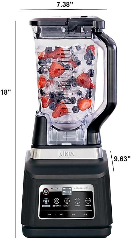 Ninja BN805A Pro Plus Kitchen System, 1400W, 5-in-1: Smoothies, Chop, Dough, Auto IQ, 72oz Blender Pitcher, 64oz Processor Bowl, 2x32oz Cups, Black