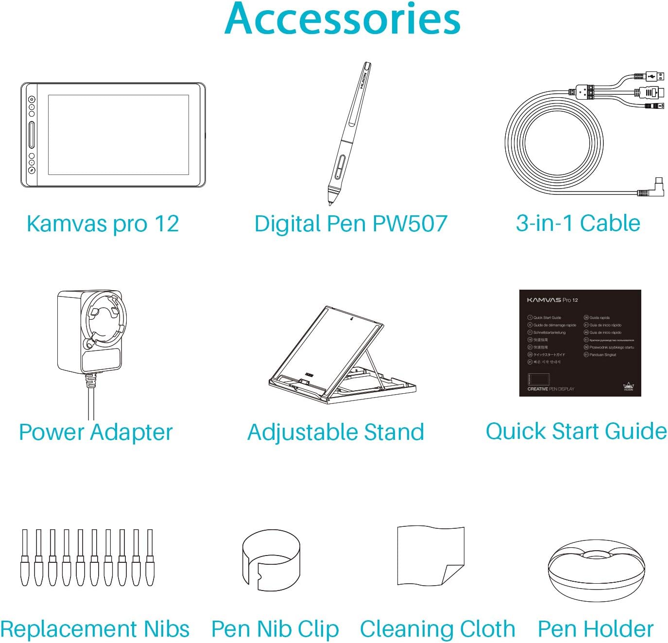 Huion KAMVAS Pro 12 Drawing Tablet with Screen Graphics Drawing Monitor Full-Laminated Pen Display with Battery-Free Pen and Adjustable Stand 8192 Pen Pressure(GT-116)