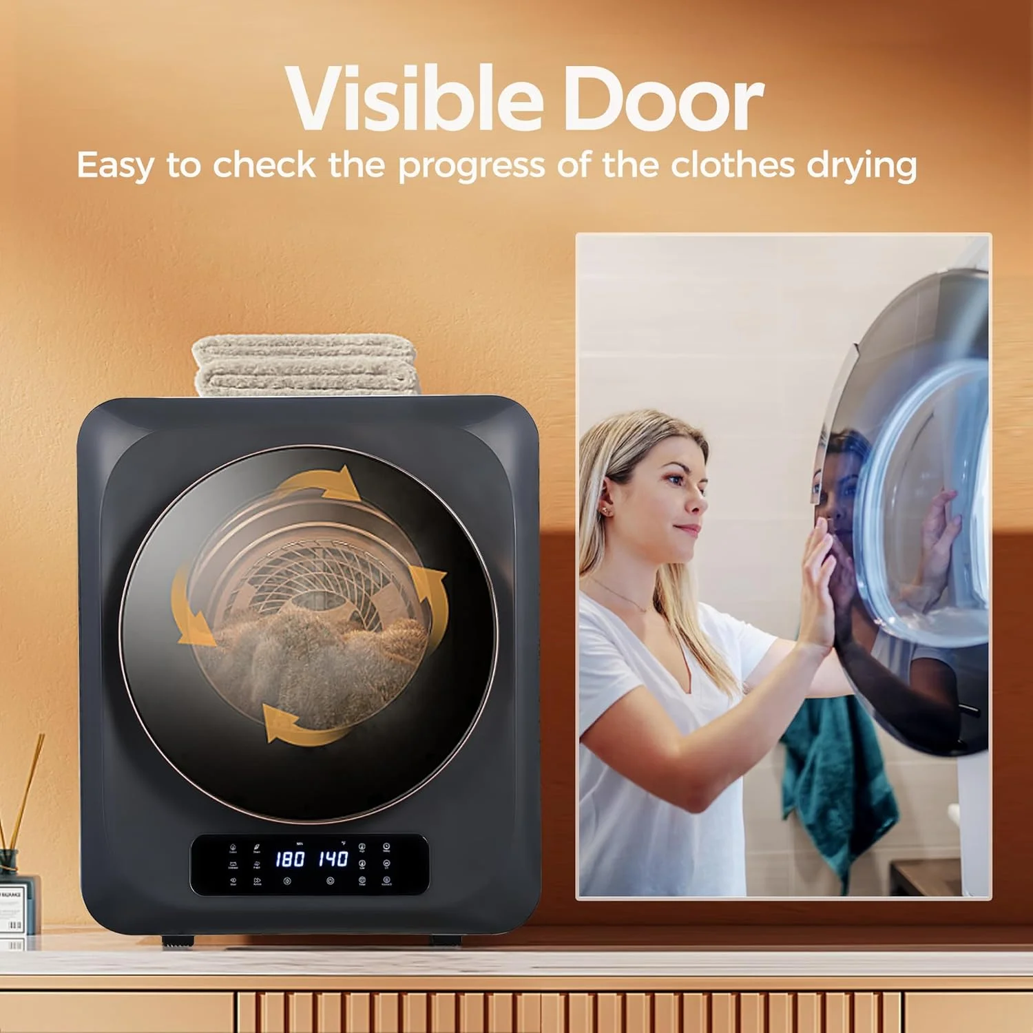 CozyHom Compact Electric Dryer Laundry Dryer, Portable Clothes Dryer Machine with Stainless Steel Drum, White