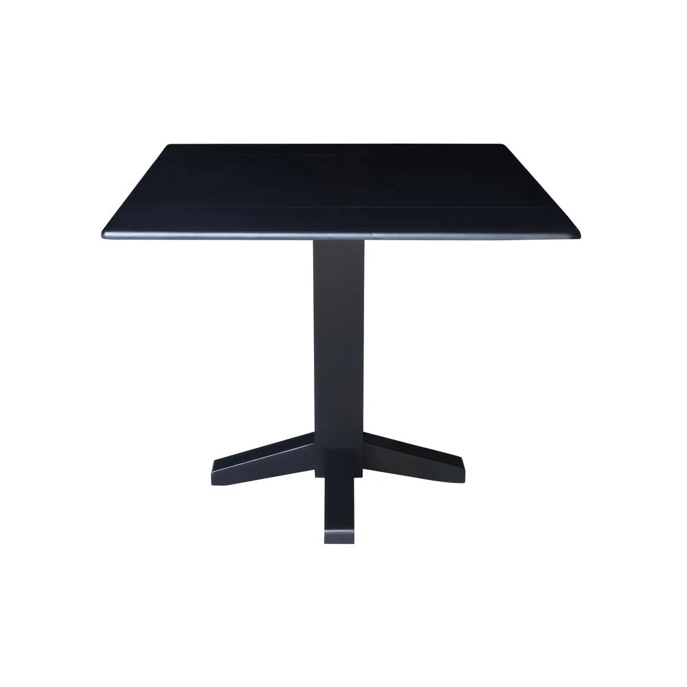 36" Solid Wood Square Dual Drop Leaf Dining Table in Black