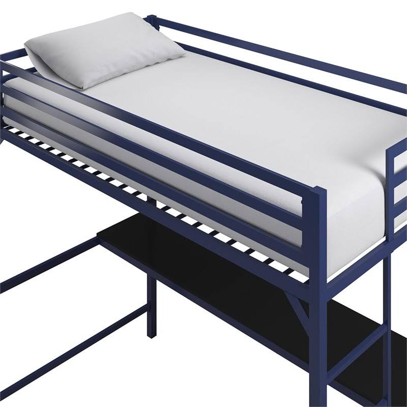 DHP Mabel Twin Metal Loft Bed with Desk in Blue - DE23982
