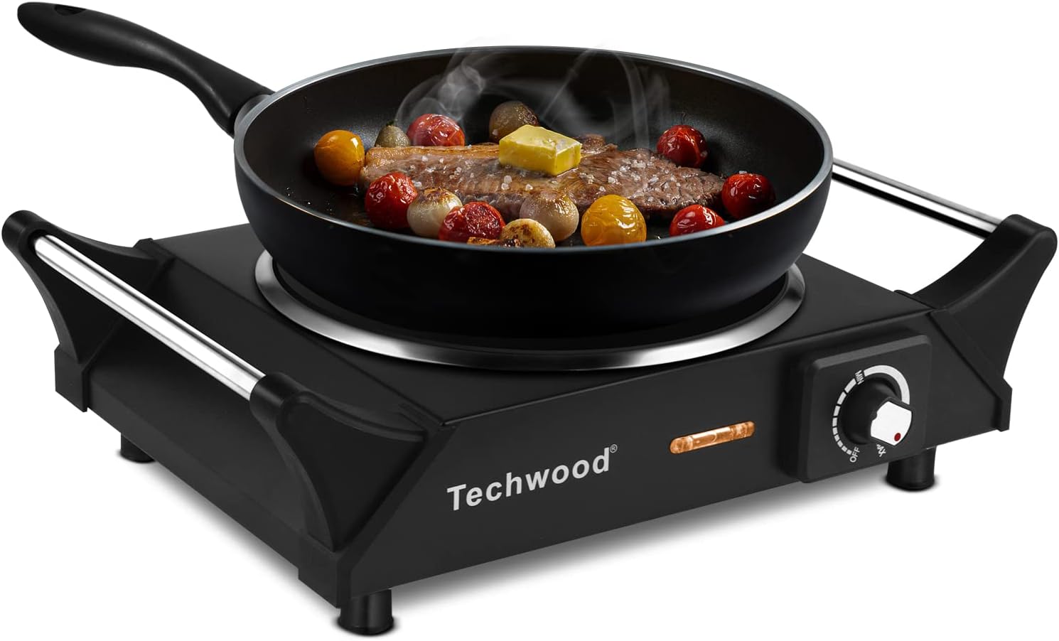 Hot Plate, Techwood Portable Electric Stove for cooking, 1200W Countertop Infrared Single Burner with Handles & 7.5&rdquo; Glass Cooktop for RV/Home/Camp, Compatible for All Cookwares Upgraded Version