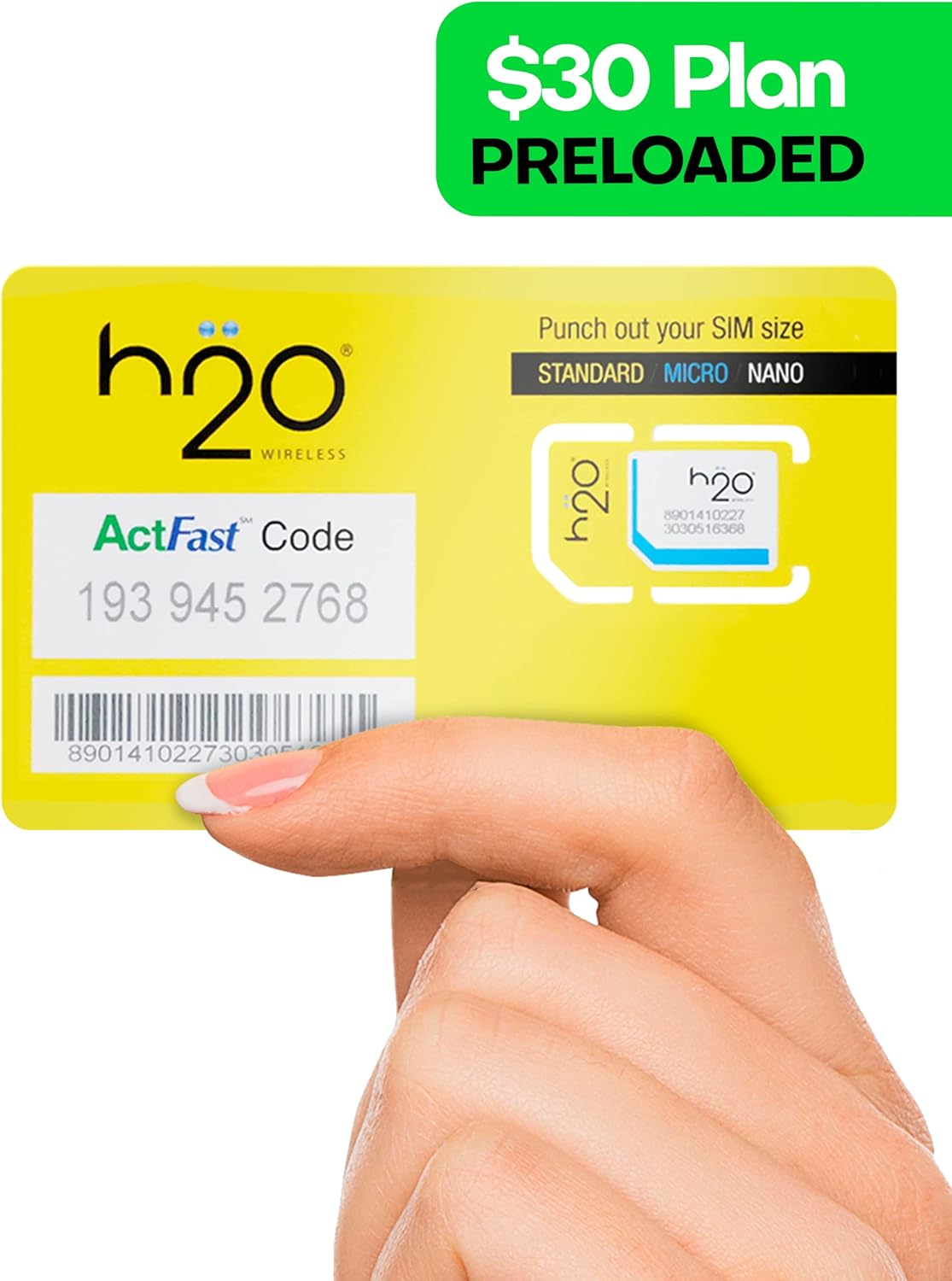 H2O Wireless SIM Card $30 Plan — Preloaded Triple-Cut SIM with Unlimited Data & International Talk & Text and 6GB High-Speed 4G LTE/5G Data Coverage (120-Day Plan)
