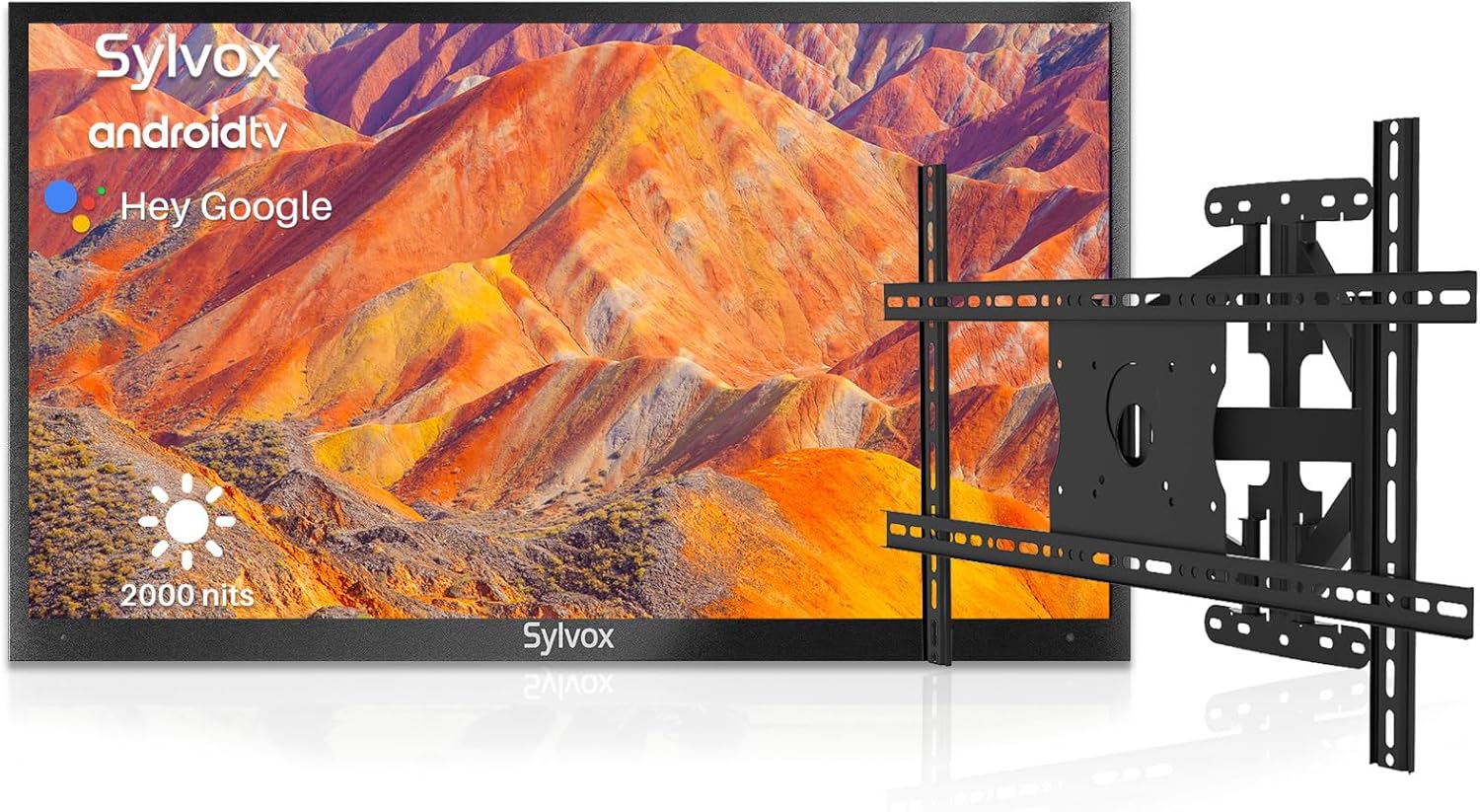 SYLVOX Outdoor TV with TV Mount, Smart Outdoor TV 55” 2000 Nits Full Sun, 4K UHD Weatherproof Outdoor Television with Voice Control Chromecast Built-in, IP55 Android TV for Outside (Pool Pro Series)