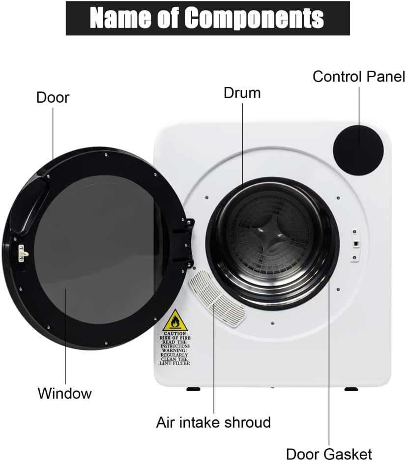 ROVSUN 13.2LBS Electric Compact Clothes Dryer, 3.22 Cu.Ft Portable Front Load Tumble Laundry Dryer w/Stainless Steel Tub, Easy Button Control, Ideal for Home, Apartment, Dorm, RVs, White