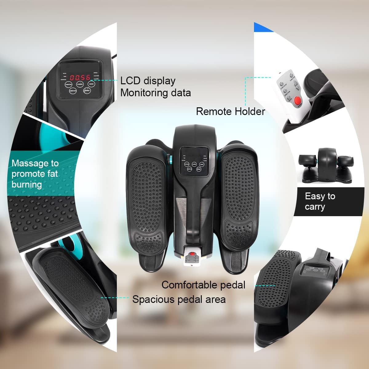 Under Desk Elliptical Machines for Home Use, Indoor Mini Electric Elliptical Bike Exerciser, Compact Leg Foot Pedal Exerciser with Remote & LCD Display (Black)