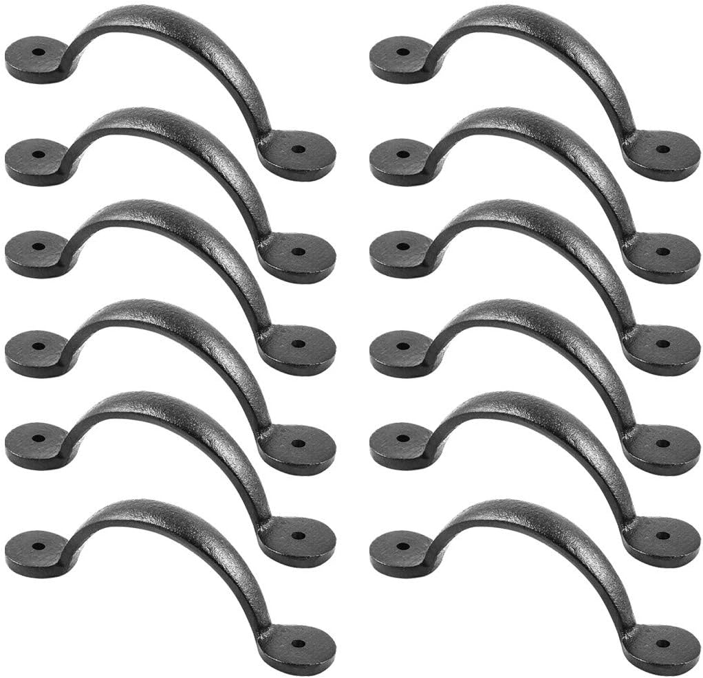 Renovators Supply Black Drawer Or Cabinet Door Pull Wrought Iron 4 7/8 Inch Antique Design Cabinet Or Drawer Handle Powder Coat Finish Includes Mounting Hardware Pack Of 12