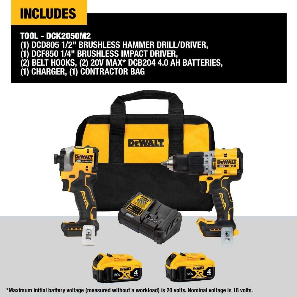 DEWALT 20V XR Drill &amp; Atomic Impact Driver Combo Kit DCK2050M2 - Shop Hardware Tools Online Store
