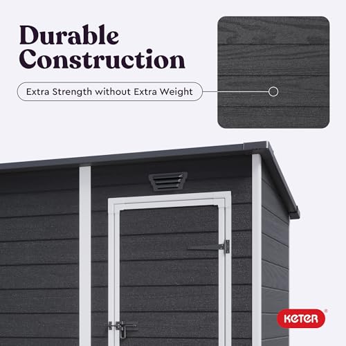Keter Essential Shed 4x6 Resin Outdoor Storage Shed Ideal Storage for Patio Furniture, Garden Tools Bike Accessories, Beach Chairs and Lawn Mower, Black and White