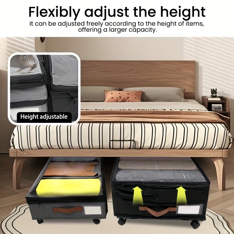 2-Pack Under-Bed Storage Bins with Wheels &amp; Clear Window, Adjustable Height Large Capacity Organizers for Clothes, Shoes, Blankets &amp; Toys