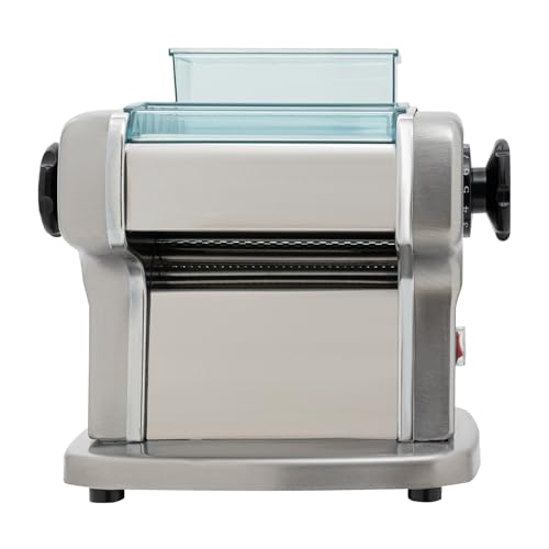 110V Electric Pasta Machine, Automatic Noodles Dumpling Dough Skin Maker 2.5mm & 4mm 2-Blades Pasta Dough Spaghetti Roller Pressing Machine 9 Thickness Settings 135W