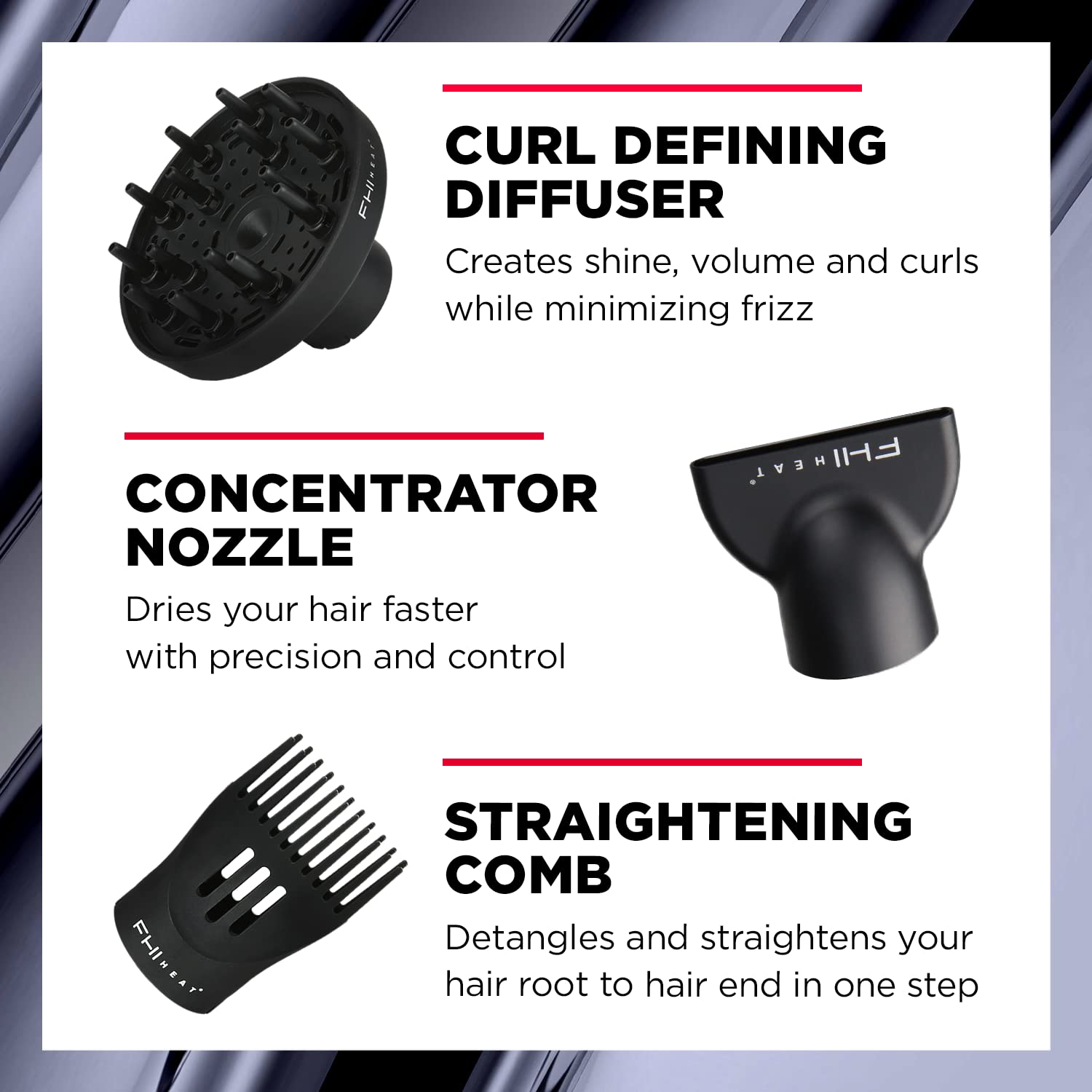FHI HEAT Platform Nano Power Salon Pro 2000 Tourmaline Ceramic Quick Dry Hair Dryer with 3 Piece Attachment Set (Comb, Concentrator, and Diffuser), Black