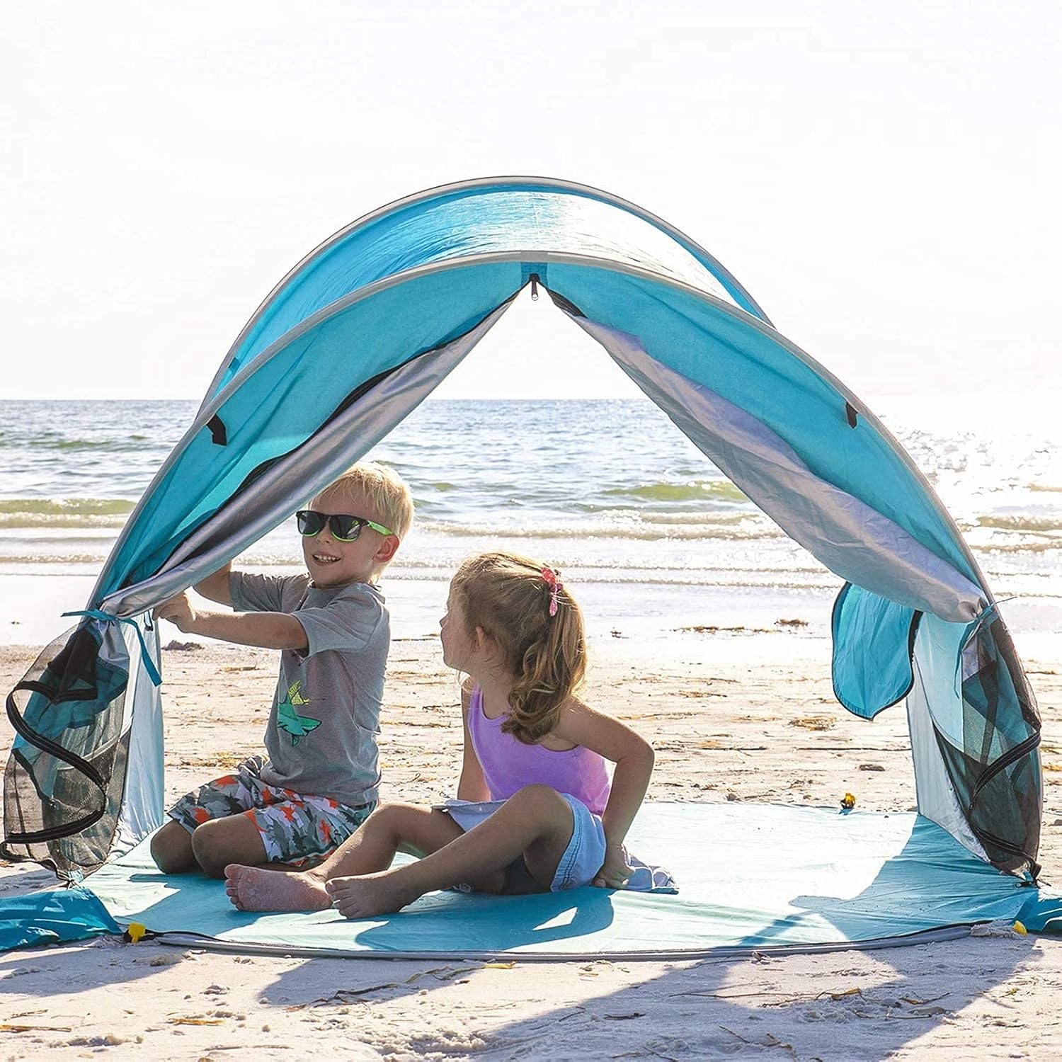 WolfWise UPF 50+ Easy Pop Up 3-4 Person Beach Tent Sport Umbrella Instant Sun Shelter Tent Sun Shade Baby Canopy