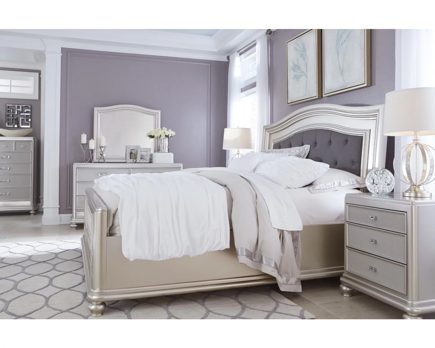 Signature Design by Ashley Traditional Coralayne 3 Drawer Nightstand, Silver