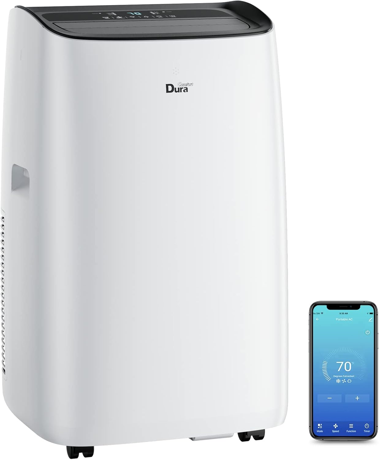 Alexa Voice-Enabled DuraComfort Smart Portable Air Conditioners, 12000 BTU(Ashrae) /8150 BTU (SACC) Quiet AC Unit, Built-in Dehumidifier and Fan Modes, Mobile App, Cools up to 450 Sq. Ft, White