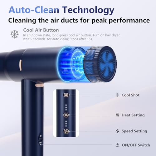 Blow Dryer with Diffuser, IG INGLAM Professional Hair Dryer 110,000RPM Brushless Motor High Speed Low Noise Constant Temperature Auto-Clean, Powerful Ionic Hair Dryer for Salon Travel Gift
