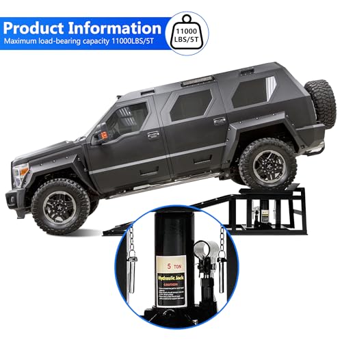 2PCS 5T 11060lbs Hydraulic Car Ramps, Heavy Duty Hydraulic Vehicle Ramps Lift Ramp, Portable Car Ramps for Oil Changes, Car Lifts for Home Garage, Vehicle Auto Garage Repair