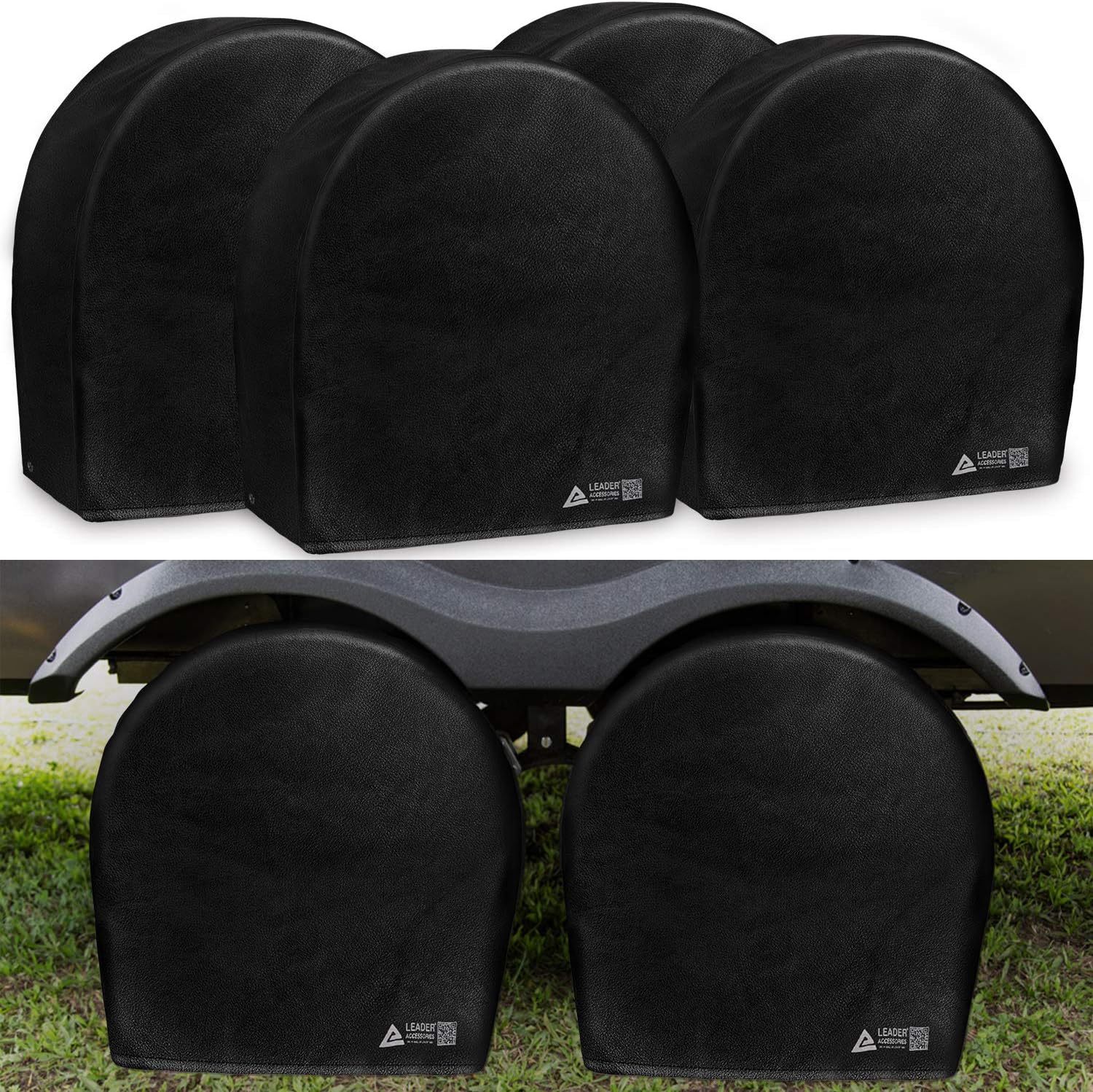 Leader Accessories Tire Covers (4 Pack) Heavy Duty Waterproof Tire Cover Wheel Covers for RV Wheel Travel Trailer Camper Car Truck Jeep SUV Fits 24"-26.5" Diameter Tires from Side to Side,Black Pack of 2