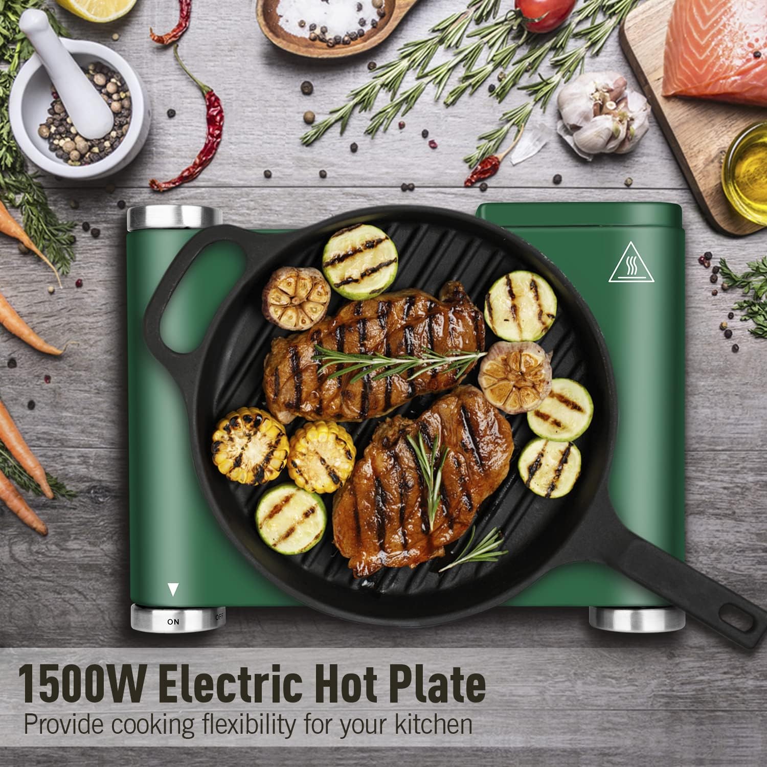 Cusimax Hot Plate Electric Burner Single Burner Cast Iron hot plates for cooking Portable Burner 1500W with Adjustable Temperature Control Stainless Steel Non-Slip Rubber Feet, Upgraded Version